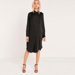 HDY Haoduoyi Black Women Dress Long Sleeve Turn-down Collar Split Side Straigh Dress Women Embroidery Loose Casual Dress