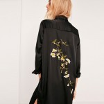 HDY Haoduoyi Black Women Dress Long Sleeve Turn-down Collar Split Side Straigh Dress Women Embroidery Loose Casual Dress