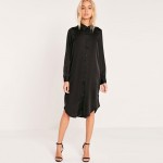 HDY Haoduoyi Black Women Dress Long Sleeve Turn-down Collar Split Side Straigh Dress Women Embroidery Loose Casual Dress