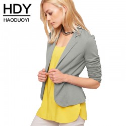 HDY Haoduoyi New Fashion Women Jackets Solid Casual Long Sleeve Short Coat Turn Down Collar Basic Slim OL Single Button Outwears