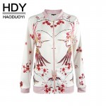 HDY Haoduoyi Phoenix Print White Bomber Jacket Exotic Stand Collar Zipper Pink Jacket Casual Loose Sweet Jacket
