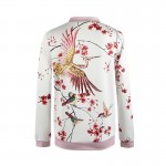 HDY Haoduoyi Phoenix Print White Bomber Jacket Exotic Stand Collar Zipper Pink Jacket Casual Loose Sweet Jacket
