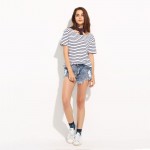 HDY Haoduoyi Stripe Fashion Women T-shirt Black Contrast White O Neck Casual Tops Streetwear Brief Natural Female Tees