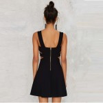 HDY Haoduoyi Women V-neck Mini Black Dress Solid Cut Out Waist Zipper Backless NightClub Party Dresses Little Black Dress 
