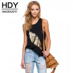 HDY Haoduoyi Womens Black Sexy Loose Slim Plus Size Ladies Tank Top Cotton  Sleeveless Print Casual  Feminina for wholesale