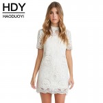 HDY Haoduoyi Womens Fashion White Lace embroidery Short sleevd Dress Slim retro Lady Party dresses Vestidos for wholesale