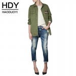 HDY Haoduoyi navy green short trench  turn-down collar Outwears diamond women Coats for wholesale
