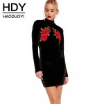 HDY haoduoyi Autumn Black Women Mini Dress Long Sleeve High Collar Casual Dress Vestidos Vintage Bodycon Dress For Female 