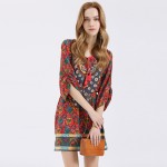 HEE GRAND 2018 Summer Bohemian Women Dress O-Neck Drawstring Floral Summer Dress Vestido Half Sleeve Dress Without Belt LCL1216