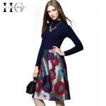 HEE GRAND Patchwork Knitted Half Turtleneck Vintage Women Winter Dress 2017 Fashion Slim Full Sleeve Print Vestidos WQL3392 HEE GRAND Patchwork Knitted Half Turtleneck Vintage Women Winter Dress 2017 Fashion Slim Full Sleeve Print Vestidos WQL3392