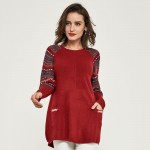 HEE GRAND Vestidos Autumn Knitted Women Dress 2016 Winter Casual Vintage Solid O-Neck Straight Print Plus Size WZL651