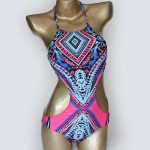 HELLO BEACH One Piece SwimSuit Totem Printed Swimwear Bathing Suit Women Bodysuit High Neck Monokini Beachwear High NeckTrikini