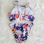 HELLO BEACH Women High Neck bikini Floral Bathing Suit, Bottom&Top Brazilian Swimsuit Female Swimwear Print Biquines Swim Wear