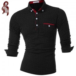 HEYKESON Mens Polo Shirt Brands 2017 Male Long Sleeve Fashion Casual Slim Polka Dot Pocket Button Polos
