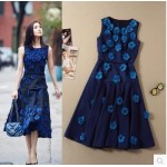 HIGH QUALITY New Fashion 2017 Runway Suit Set Women's 3D Flowers Appliques  Sleeveless Dress