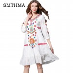 HIGH QUALITY New Fashion 2017 spring Dress Women's  V-neck Bohemia Embroidery Dress