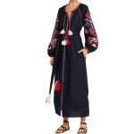 HIGH QUALITY Newest 2017 Runway Dress Women's Long Sleeve Charming Retro Embroidered linen Long Dress Plus size S-XL