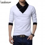 HOT SALE 2017 New Fashion Brand Irregular Collar Slim Fit Long Sleeve T Shirt Men Trend Casual Men T-Shirt Cotton T Shirts M-5XL