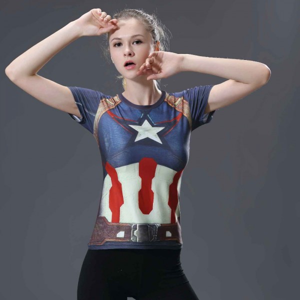 HOT WOMEN T-SHIRT BODYS ARMOUR Compression CAPTAIN AMERICA /SUPERMAN COMPRESSION T SHIRT GIRL UNDER FITNESS TIGHTS TOPS CLOTHING