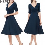 HSPL Women  summer Dress Rockabilly Business Office Work Swing  Evening Party Wrap  Dresses 2017 Deep  V Neck Lady Sexy  Dress