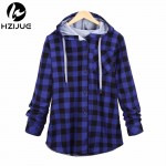 HZIJUE Fashion Women Hoodies Cotton Autumn Winter Coat Long Sleeve Plaid cotton Hoodies Casual button hooded Sweatshirt Oversize