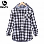 HZIJUE Fashion Women Hoodies Cotton Autumn Winter Coat Long Sleeve Plaid cotton Hoodies Casual button hooded Sweatshirt Oversize