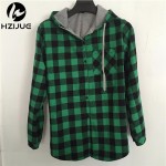 HZIJUE Fashion Women Hoodies Cotton Autumn Winter Coat Long Sleeve Plaid cotton Hoodies Casual button hooded Sweatshirt Oversize