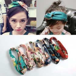 Hair Accesorries Headbands for Women Baby Head band Girl Hairbands Floral Print Silk Satin fabric Hair Band Elastic Cross Turban