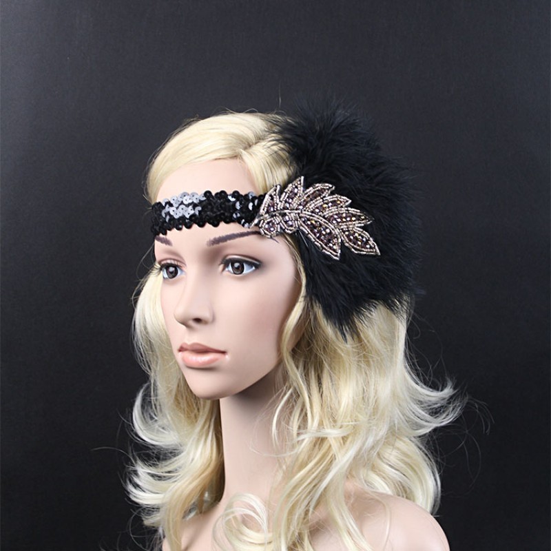 Hair Accessories Black Rhinestone Beaded Sequin Hair Band