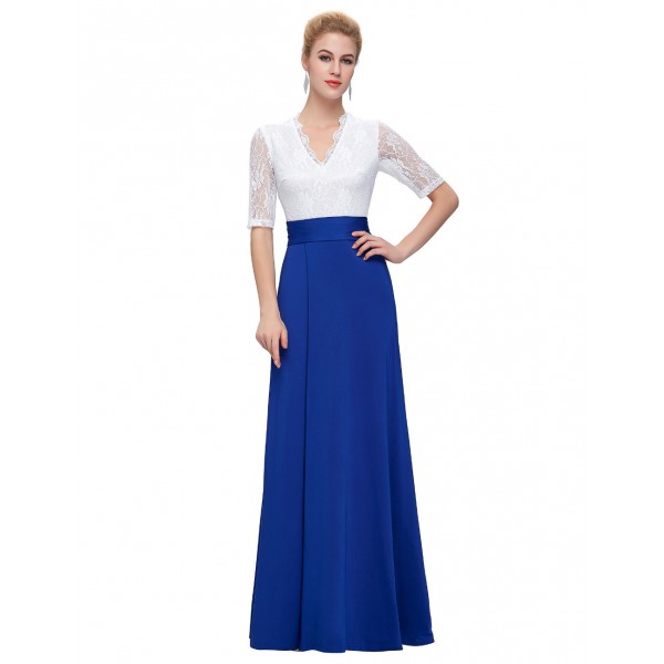 Half Sleeve Lace party dress women summer style robe de soiree split Floor Length Formal Navy Blue special occasion Dress 2016