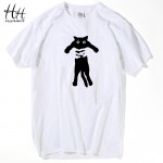 HanHent 2017 Spring Summer New Arrival Men T-shirt Fashion Anime Black Cat Top Tees Loose Style O-neck Swag Short Sleeve T shirt