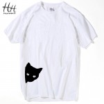 HanHent 2017 Spring Summer New Arrival Men T-shirt Fashion Anime Black Cat Top Tees Loose Style O-neck Swag Short Sleeve T shirt