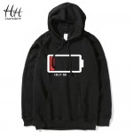 HanHent Battery Low Help Me Hoodies Men 3D Creative Hooded Sweatshirts Fashion Streetwear Hip Hop Black Hoodie Male Plus Size
