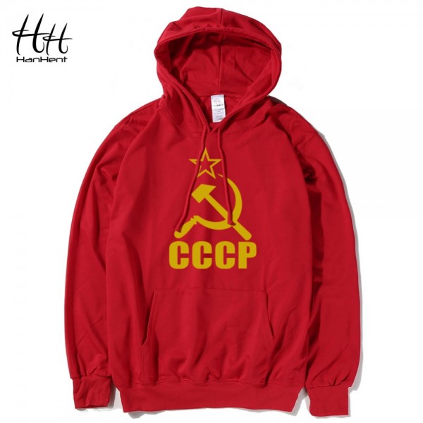 HanHent CCCP Red Novelty Letter Printing Men's Hoodies Soviet Union Cotton Fashion O-NECK Plus Size Sleeve Thin Sweatshirts