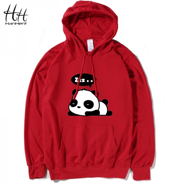 HanHent Cute Panda Fashion Thin Hoodies Men Cotton Casual Anime Sweatshirts Lovers Novelty Swag Brand Clothing 4XL Plus Size