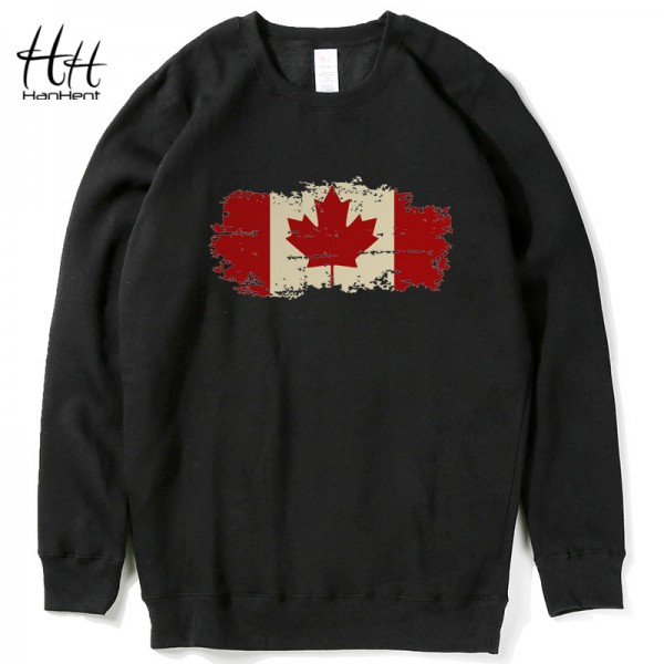 HanHent Fleece O-neck Hoodies Men Canadian Flag Maple Leaf New Brand Design Retro Sweatshirt Luxury Harajuku Sweatshirt Men XXL