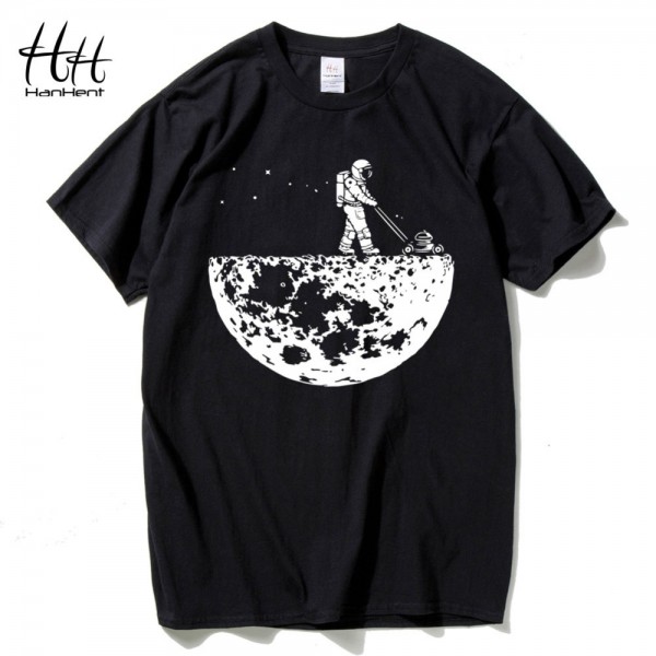 HanHent New Develop The Moon T-shirts Men Creative Man's Short Sleeve Tee shirts Fashion Cotton Tops Tees Funny NASA T shirts