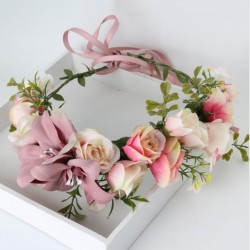 Handmade rose Flower crown Garland Halo for Wedding Travel Festivals Girl flower wreath Headpiece Decorations coroa de flores