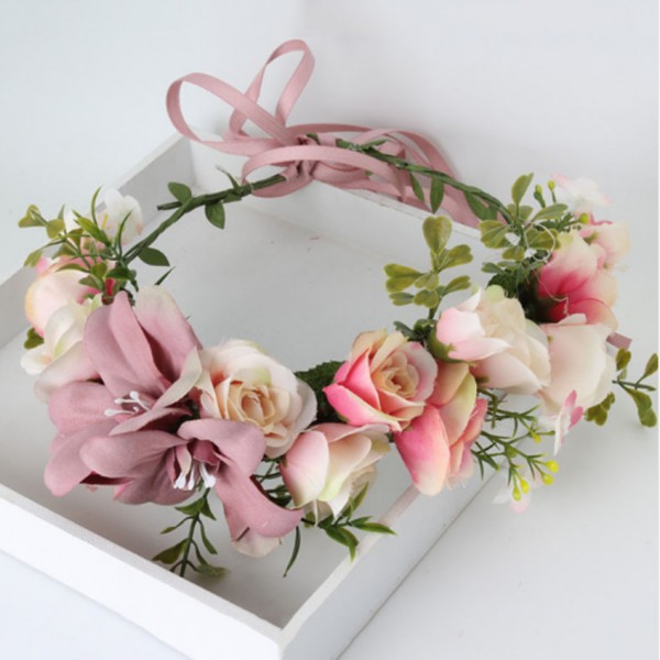 Handmade rose Flower crown Garland Halo for Wedding Travel Festivals Girl flower wreath Headpiece Decorations coroa de flores
