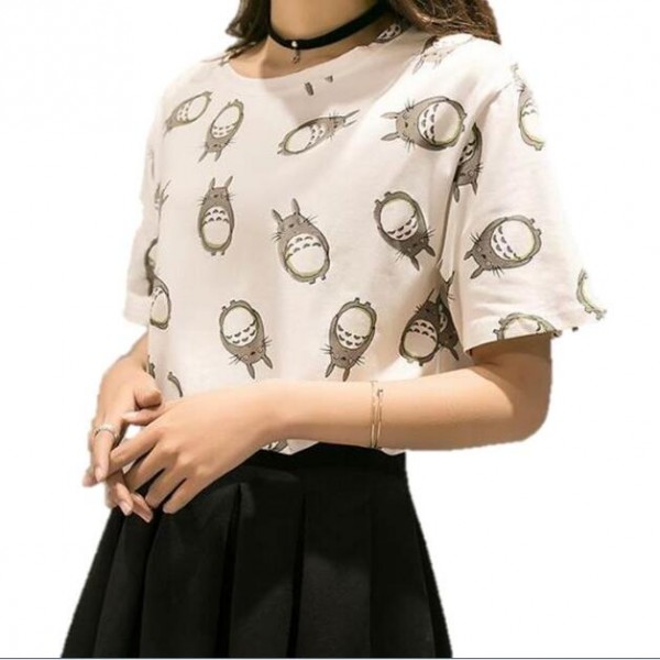 Harajuku Anime Totoro Print T Shirt Women 2017 Summer Style Kawaii Short White Tee Shirt Femme Camiseta Female Cartoon Crop Top