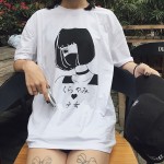 Harajuku Japanese Women Cartoon Tees Tops Unique Graphic Short Sleeves T Shirt White Tees Kawaii Cute Shirt Cotton Drop Shipping