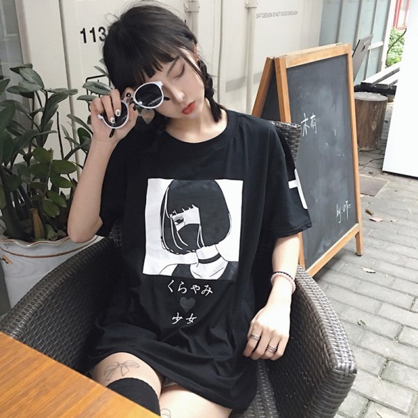 Harajuku Japanese Women Cartoon Tees Tops Unique Graphic Short Sleeves T Shirt White Tees Kawaii Cute Shirt Cotton Drop Shipping