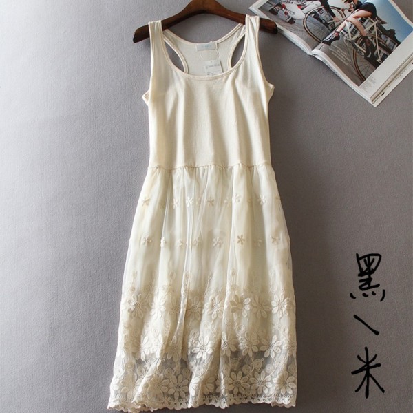 Harajuku Mori Girl Lace Dress Women Clothing Casual Sweet Soft Sunflower Floral Embroidery Solid Cute Female Princess Dress C001