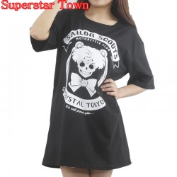 Harajuku Shirt Anime Sailor Moon Gothic T-shirt Lolita Tops Tee Cute Kawaii Clothing Punk T Shirt Cotton Blusa Peplum Tops
