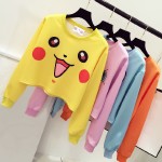 Harajuku Short T Shirt Women Casual Kawaii Cartoon Pikachu Crop Top 2016 Autumn Korea Girl Long Sleeve Slim Tops Femininas