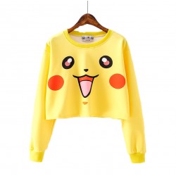 Harajuku Short T Shirt Women Casual Kawaii Cartoon Pikachu Crop Top 2016 Autumn Korea Girl Long Sleeve Slim Tops Femininas