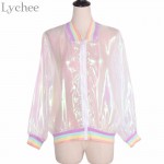 Harajuku Summer Women Jacket Laser Rainbow Symphony Hologram Women BasicCoat Clear Iridescent Transparent Bomber Jacket Sunproof