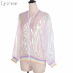 Harajuku Summer Women Jacket Laser Rainbow Symphony Hologram Women BasicCoat Clear Iridescent Transparent Bomber Jacket Sunproof