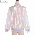 Harajuku Summer Women Jacket Laser Rainbow Symphony Hologram Women BasicCoat Clear Iridescent Transparent Bomber Jacket Sunproof