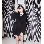 Harajuku V-Neck Bandage Sexy Black Dress Ladies Korean Girl Pagoda Sleeve Long Sleeve Bandage Punk Dress